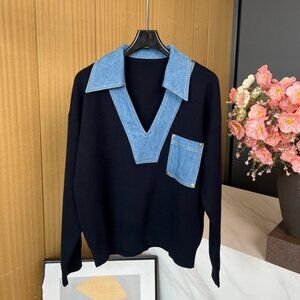 SANDRO V-neck denim collar knit pullover